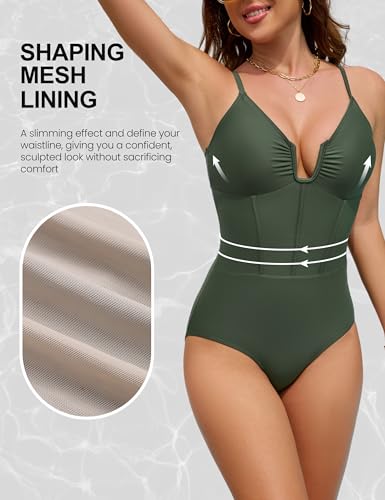 Image of Blooming Jelly Womens One Piece Swimsuit Tummy Control Modest Shapewear Corset Bathing Suit Ladies Slimming Retro Swimwear
