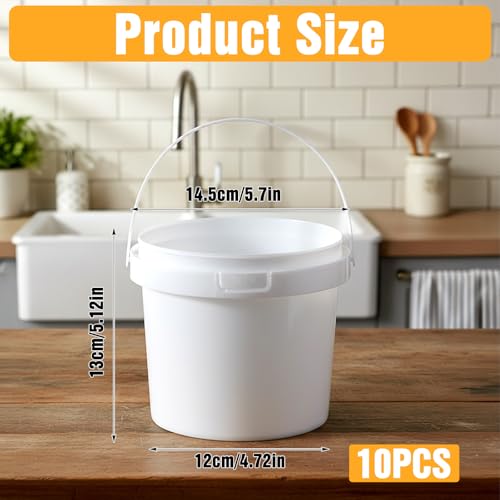 10 Pack 1.5 Quart/48oz White Plastic Bucket with Lid and Handle, Food Storage Bucket,Empty Paint Can Quart Plastic Paint Containers for Paint Water Art Crafts Projects