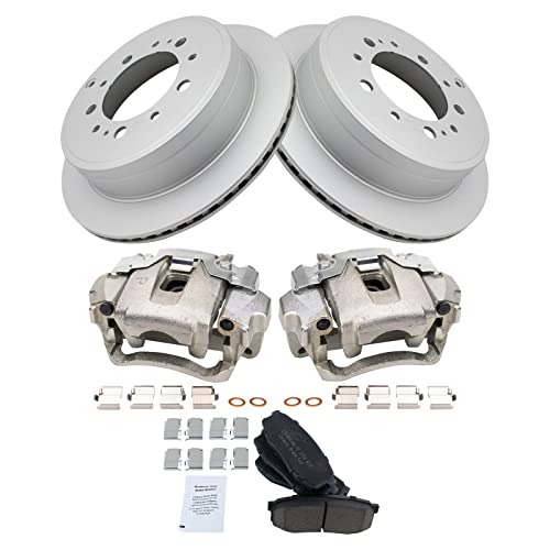 Image of TRQ Rear Brake Pad and Rotor Set Ceramic Vented Rotors Calipers Compatible with 2008-2015 Lexus LX570 Land Cruiser