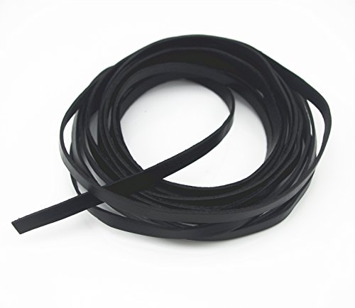 Glory Qin 8X2 Mm Genuine Cow Hide Flat Leather Srip,Genuine Leather Cord Real Leather Craft For Jewelry Making Leatherrush (Black, 5 Yards) #TOP1