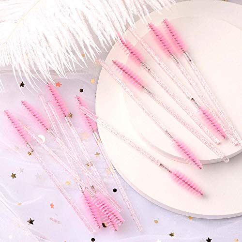 Image of Tbestmax 200 Disposable Eyelash Brush Mascara Wands Spoolies for Eye Lashes Extension Eyebrow and Makeup Pink