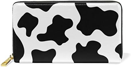 Women Genuine Leather Wallet Purse Black and White Cow Card Case Leather Clutch Holder Organizer Ladies Purse