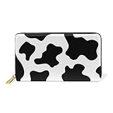 Women Genuine Leather Wallet Purse Black and White Cow Card Case Leather Clutch Holder Organizer Lad