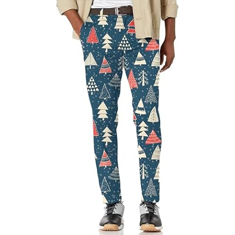 Maylian Men's Christmas Tree Stretch Golf Pants Trousers (34W x 34L) Multi Cover