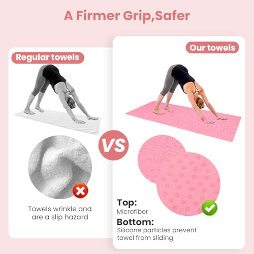 flintronic Mikrofaser Hot Yoga Handtuch, Yoga Handtuch rutschfest, 183x63cm, für Yogamatte, Decke oder Fitness-Zubehör Saugfähig Schnelltrocknend Yogatuch mit Kühlendes Handtuch (Rosa)