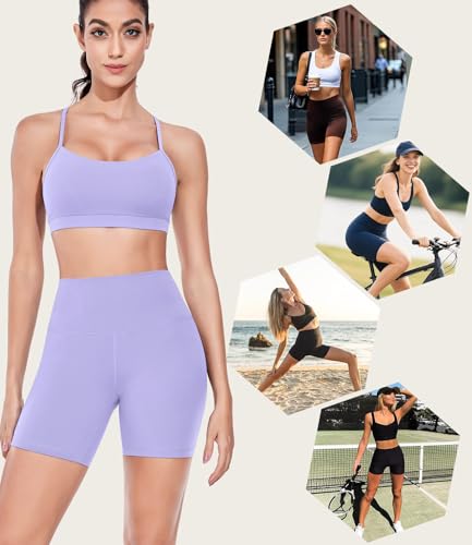 wirarpa Women's Biker Shorts High Waisted Soft Workout Running Yoga Spandex Light Purple Shorts 6 Inches,L Size — view 4