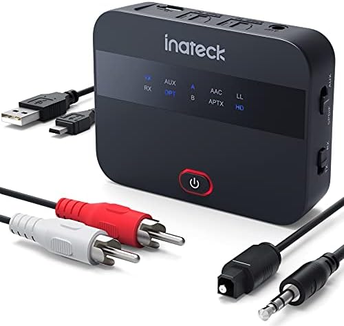 Inateck aptX HD Bluetooth 5.0 transmiter, adapter audio do 2 słuchawek, z wyświetlaczem, niewielkie opóźnienia, obsługuje kabel światłowodowy, BR1009
