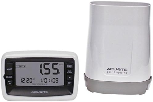 AcuRite Wireless Digital Rain Gauge with Self-Emptying Collector with Rainfall History, Alerts, and Current Date and Time (00899), Multicolor