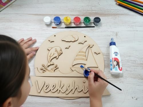 Image of Varenyam Personalized Wooden Name Plate Painting Kit for Kids | DIY Name Plate Board | Creative Art & Craft Gift for Boys & Girls | Birthday Gifts, Return Gifts for Kids (C)