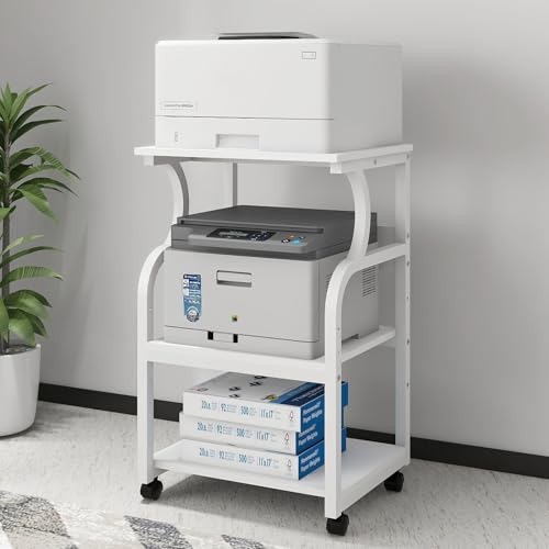 PUNCIA Support Imprimante pour Bureau 50x40x73CM Meuble Roulant Support pour Etagère Table Imprimante en Bois Meuble de Rangement Scanner Fax pour Bureau à...