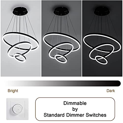 Viruhaka Dimmable Led Pendant Light Dining Room 86W Black Led Modern Chandelier Living Room 3 Ring Pendant Lighting Entryway With 59In Cord Adjustable,6000K Daylight #TOP4