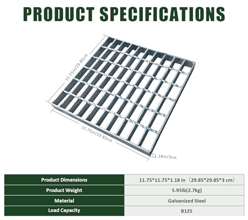 Natotela 2 Pack 12in Galvanized Steel Drain Grate-Durable Heavy Duty Metal Catch Basin Grate for 12\" Square Catch Basin,Outdoor Drainage Grates for Garage,Sewer,Dowmspout,Driveway,Yard(11.75x11.75 in) - Thumbnail 7