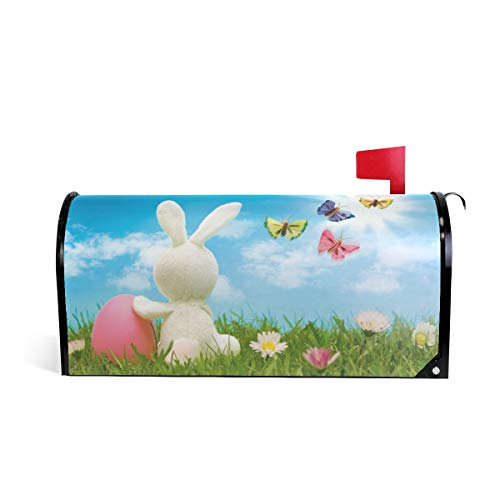 WOOR Easter-Bunny with Coloured Eggs Magnetic Mailbox Cover Oversized for Garden Yard Outdoor Decorations-25.5