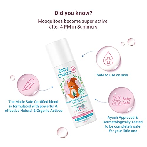 Image of BabyChakra Mosquito Repellent Spray for Babies & Kids Up To 8 Hours Protection, 100% Natural Ingredients Dermatologically Tested, Protects from Dengue Malaria Chikungunya 100 ml (Pack of 2)