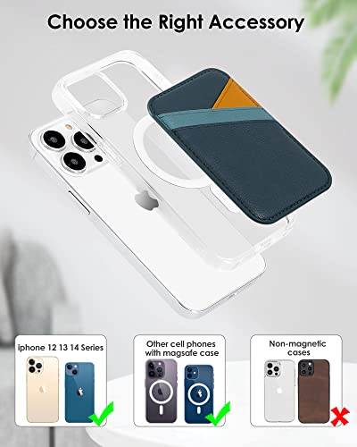 Miroddi Magsafe Wallet Card Holder For Iphone 14/13/12 Series - Blue+Orange Rfid Blocking Faux Leather #TOP6