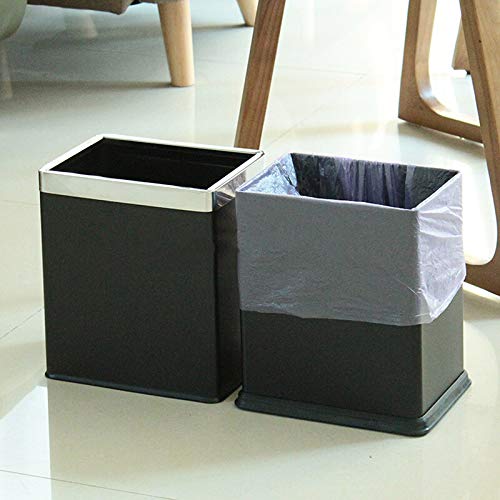 Rectangle Double Layer Without Lid Metal Trash Can Wastebasket Bin Garbage Bag Invisible Trash Can For Living Room/Bathroom/Kitchen (Black) #TOP2