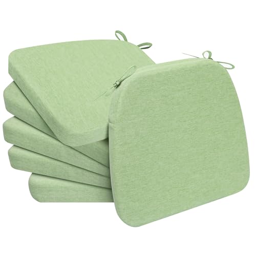 Image of AAAAAcessories D-Shaped Chair Cushions, 2 inch Thick Dining Chair Pads with Ties and Removable, Machine-Washable Cover, 17 inch x 16 inch, Set of 6, Pear Green