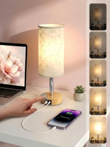 Image of Bedside Table Lamps Touch Control - 2 USB Charging Ports Stepless Dimmable