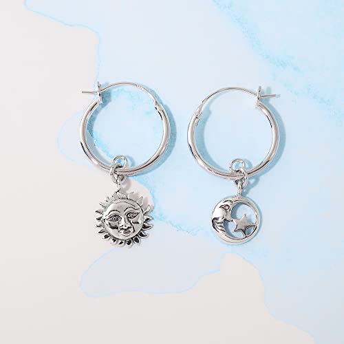Boma Jewelry Sterling Silver Moon & Star Mismatched Snap Down Closure Tube Hoop Earrings4