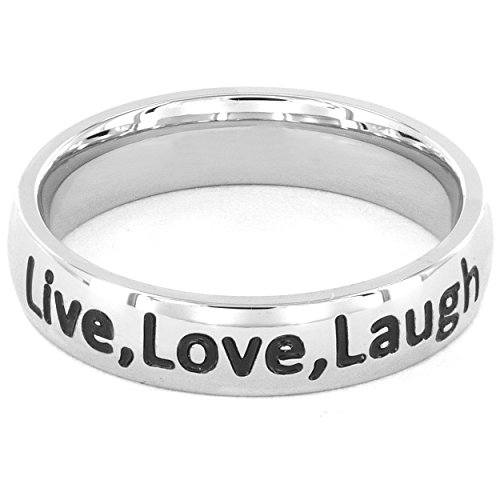 West Coast Jewelry | Elya 'Live, Love, Laugh' Engraved Stainless Steel Band Ring - Size 6 #TOP1