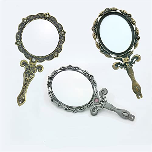 Vanity Mirror Retro Makeup Mirror Female Handheld Long Handle Makeup Mirror Mini Retro Decorative Folding Mirror (Color : A, Size : One Size) #TOP3