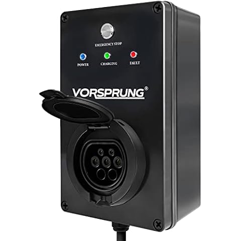Vorsprung® Rapid EV Charger Socket Wall Box- Type 2 Connector, 7.4kW, IP55 Rated, T2, Wallbox unit electric station Indoor/Outdoor Wall Box home car charging point vehicles -UK Design (Black) Cover