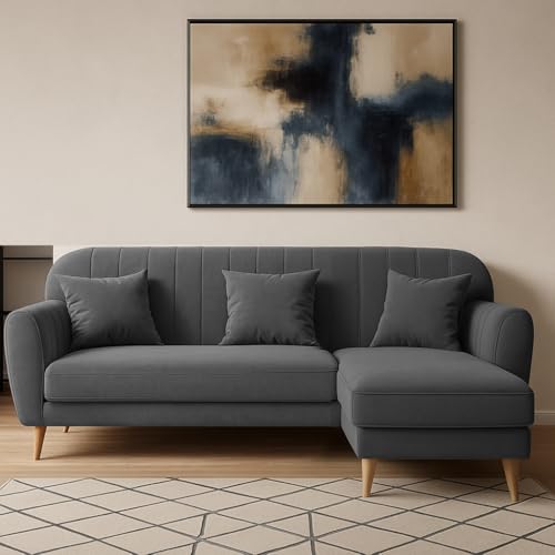 Image of Atticus RHS 4 Seater L Shape Sofa Set for Living Room (Black Fabric) Premium Fabric Sofa Set