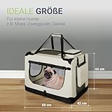 Juskys Hundetransportbox Lassie M faltbar & tragbar 42x60x44 cm mit Decke, Tasche & Griffen - Faltbare Transportbox für Hunde, Katzen & Haustiere - Oxford Stoff Hundebox Auto Hundetasche - Beige