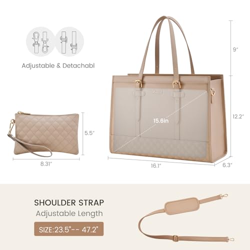 Image of LOVEVOOK Laptop Bag for Women,15.6 inch Laptop Tote Bag Waterproof PU Leather Computer Bag Work Bags for Business Office, Large Capacity Laptop Purse Professional Work Tote Black