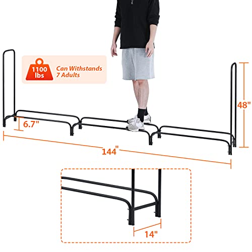 Singlyfire 12Ft Firewood Rack Outdoor Firewood Storage Rack Heavy Duty Log Rack Stand Steel Tubular Easy Assemble Fire Wood Rack For Patio Deck Adjustable Log Storage Holder For Outdoor Fireplace Tool #TOP1