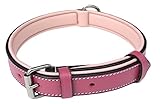 Luxury Real Leather Padded Dog Collar - Slimline Edition, Large 1 inch wide, Pink - By Soft Touch Collars