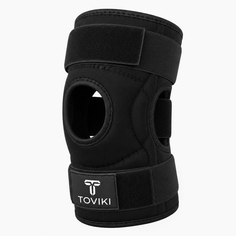 Image of 1 Pc Knee Brace for Men & Women | Adjustable Hinged Knee Cap for Knee Pain Relief | Open Patella Neoprene Knee Support for Gym, Sports & Arthritis | Knee Brace for Ligament Tear | Universal Size (Black)