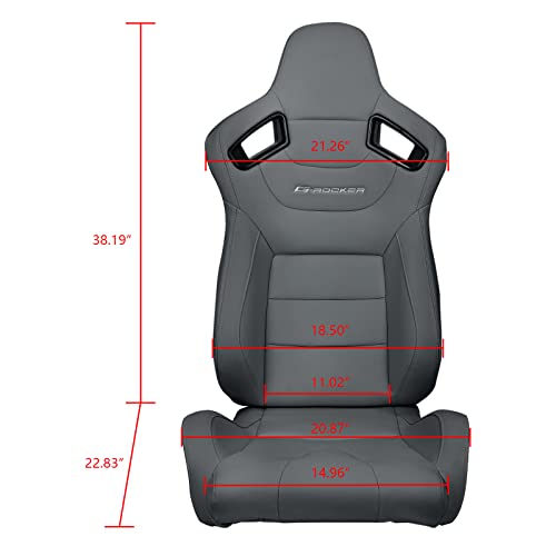 Freemotor802 Universal Racing Seats, Reclinable Sport Seats With Dual Lock Sliders Adjustable, 1 Pc (Driver Side), Pu + Carbon Fiber Fabric, Gray #TOP5
