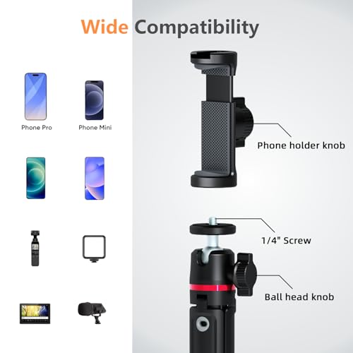 KINGJOY Mini Camera Tripod & Vlog Selfie Stick, Portable Extendable Desk Stand with 360° Ball Head and Cold Shoe, Travel Vlogging Gear Compatible with Action Cameras, Pocket 3, Insta360 & Phones by KINGJOY - Image 4