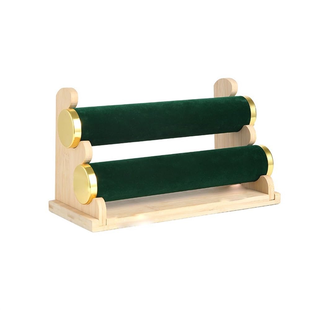 CJHFR472SG Jewelry Organizer Stands Wooden Double-Layer Jewelry Display Stand Removable Tiered Bracelet Holder Jewelry Display Stand(Green)