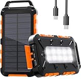 WOWMVP Solar Powerbank 10000mAh, PD22.5W Tragbare Solar Ladegerät USB C Externer Akku Outdoor Wasserdichtes mit LED-Licht und 3 Ausgängen für Smartphones Tablets Camping,Dunkelorange