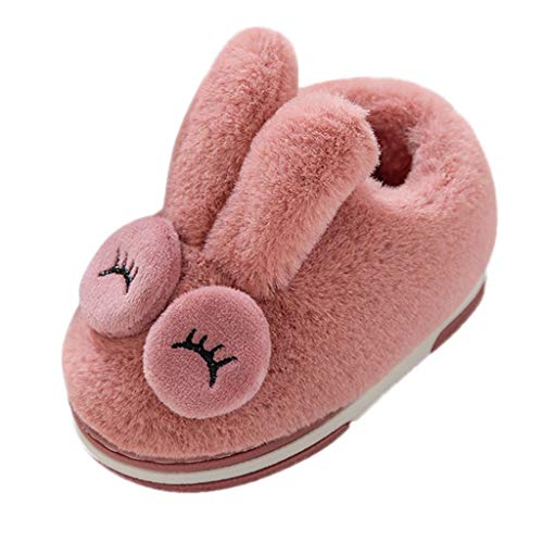 Shan-S Boys Girls House Slippers Children Kids Baby Toddler Winter Anti-Slip Indoor Family Cute Cartoon Rabbit Warm Fur Lined Home Shoes