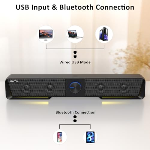 Jeecoo A40 Bluetooth Computer Speakers with Clear Sound, USB Plug & Play PC Speakers with LED Light, Computer Sound Bar with Switch Button for Desktop Laptop Monitor (USB-C Adapter Included) - Image 4