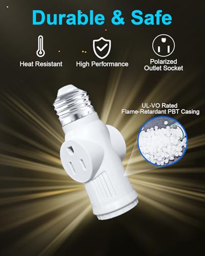 3-Prong Polarized Light Bulb Outlet Socket Adapter for Garage, Porch (White, 1) - Thumbnail 6