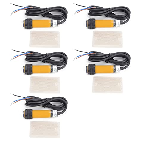 Photoelectric Sensor Switch, 6-36V DC 300mA E18-R2N1, 5 Pairs Photoelectric Beam Sensor NPN NO with 2M Detection Distance for Light Door Industrial Factory Garage Applicable to All Objects