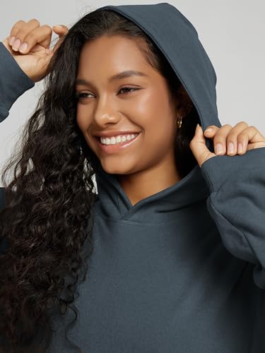 ODODOS Women's Brushed Fleece Oversized Hoodie - Cozy Warm Long Sleeve Pullover Sweatshirt with Kangaroo Pocket, Dark Blue Heather, Small