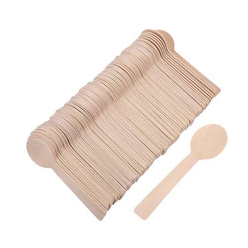 Cucharas de madera pequeñas para catering y postres: vajilla beige de 100 piezas 2