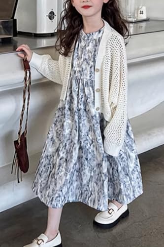 Riclena Girls Cardigan Sweater V-Neck Net Solid Color Front Button Mesh Knit Wide Cardigan4