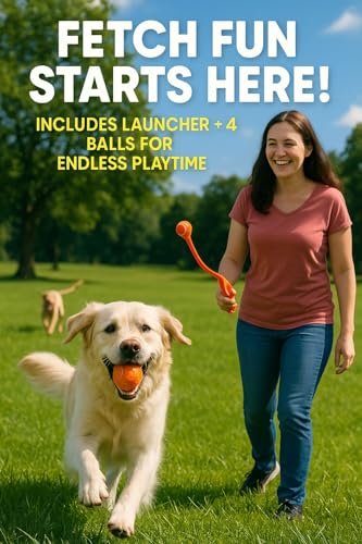 Lanceur de balle pour chien évite le mal de dos kit complet orange fluo taille M
