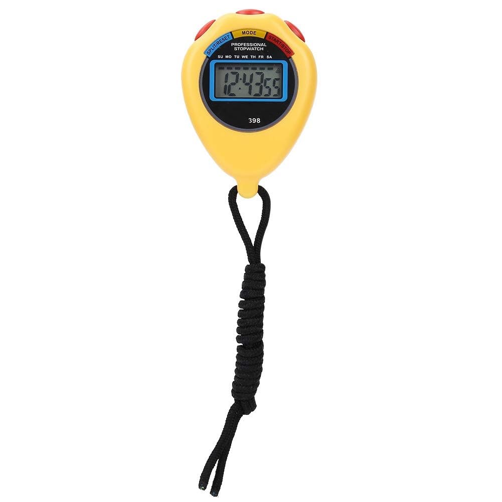 Generic Professional Sports Timer, Large Screen Digital Stopwatch Plastic Athletics Electronic Stopwatch for Racing Running Swimming (Yellow)