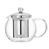 MIOCARO Glass Tea Pot 600ml Kettle Stovetop Teapot Stainless Steel Strainer Infuser Blooming Loose L