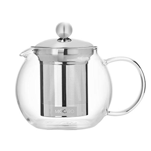 MIOCARO Glass Tea Pot 1000ml Kettle Stovetop Teapot Stainless Steel Strainer Infuser Blooming
