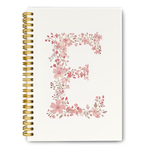 QROZIAR Pink Cute Spiral Notebook Journal, Preppy Floral Initial Letter E Personalized Journaling...