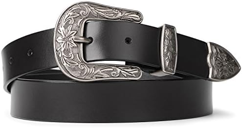 SUOSDEY Western Belts for Women Black Fashion Skinny Leather Belt with Vintage Buckle 1.0 Inch Wide