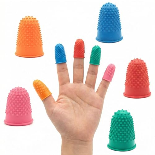 5pcs Rubber Finger Thimbles 5 Sizes Colors Reusable Finger Protector Finger Pads Grips Colored Finger Covers for Paperwork Cutting Sewing Paper Sorting Money Counting Crafts